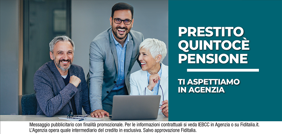Agenzia MP Finanziamenti Fiditalia | Caltagirone, Caltanissetta | Cessione del Quinto Quintocè - Un consulente dedicato per i progetti di dipendenti e pensionati. Messaggio pubblicitario con finalità promozionale. Per le informazioni contrattuali si veda IEBCC in Agenzia o su Fiditalia. it. L’Agenzia opera quale intermediario del credito in esclusiva. Salvo approvazione Fiditalia.